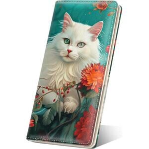 Women's Wallet, RFID Slim Wallets for women's Blue Elegant Cat Desing